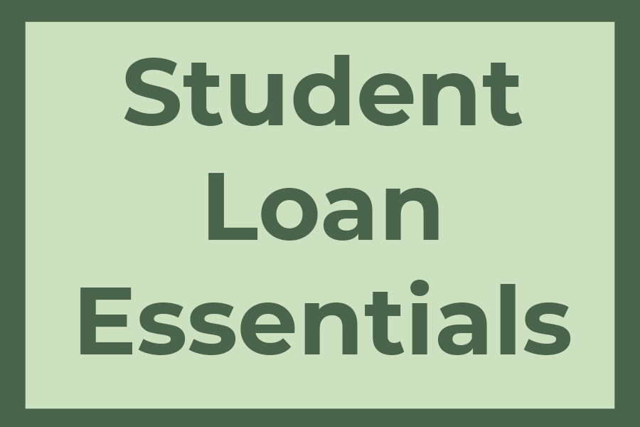 Student loan essentials on green background.