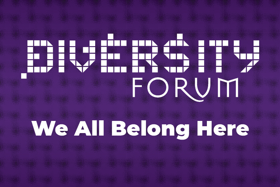 Diversity Forum graphic on purple background.