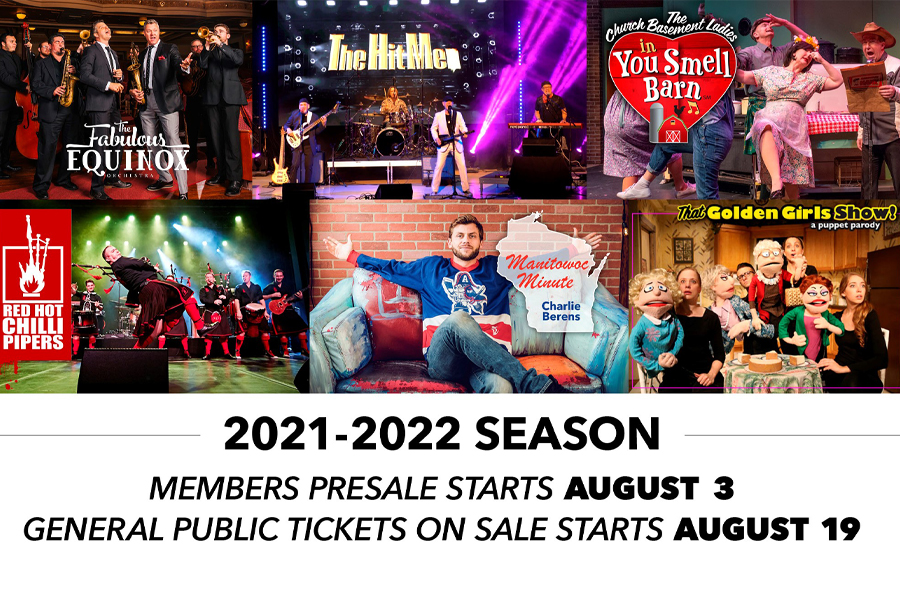 Collage of upcoming shows for the 2021-2022 season.