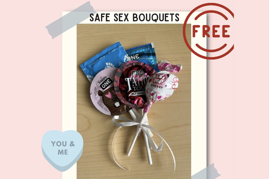 Safe sex bouquets with condoms and suckers.