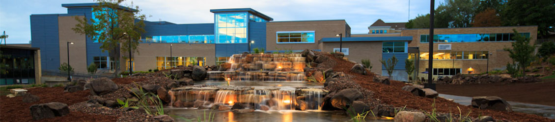 University Center with fountain on UW-Whitewater main campus