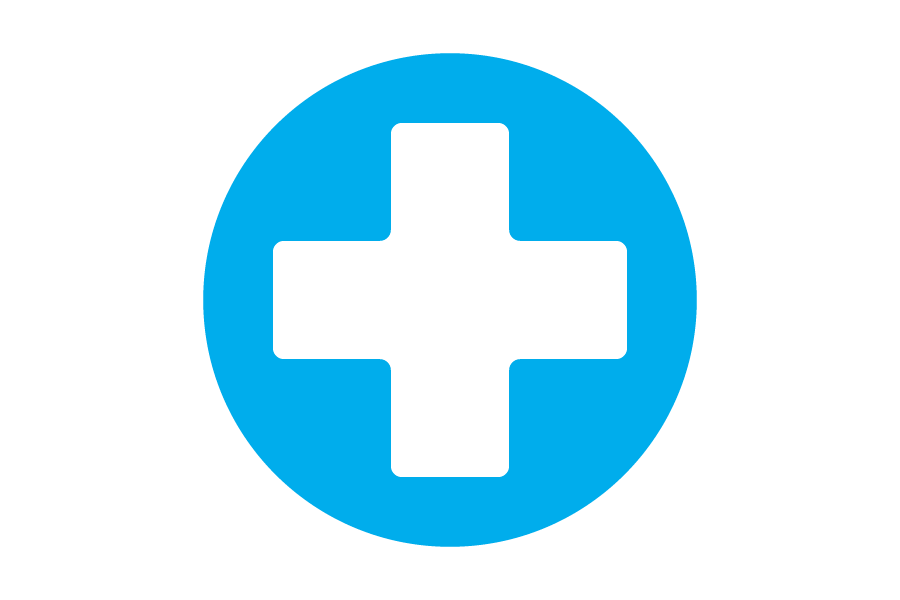 Cross icon on a round blue background