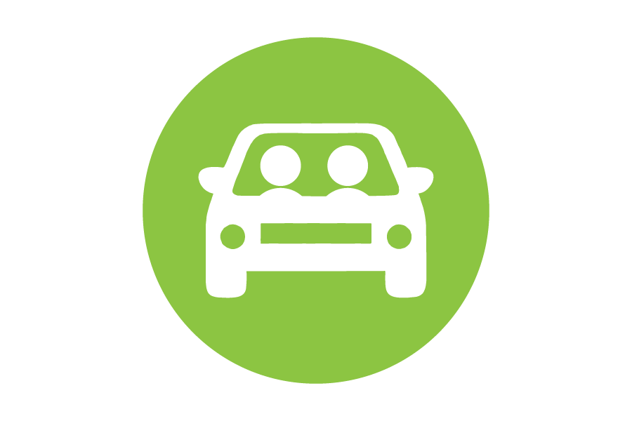 Icon of two people driving in a car on a green background