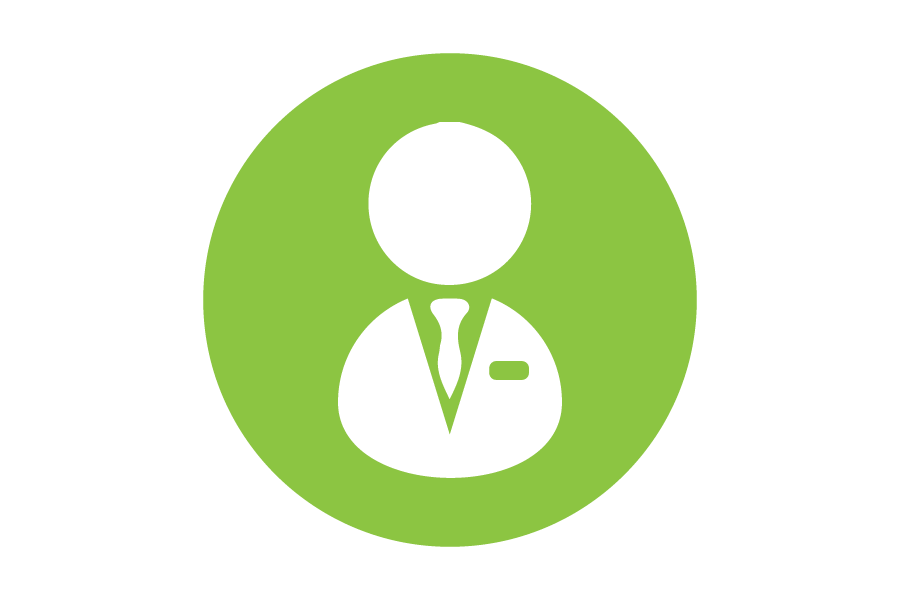 Icon of a person wearing a tie on a green background.