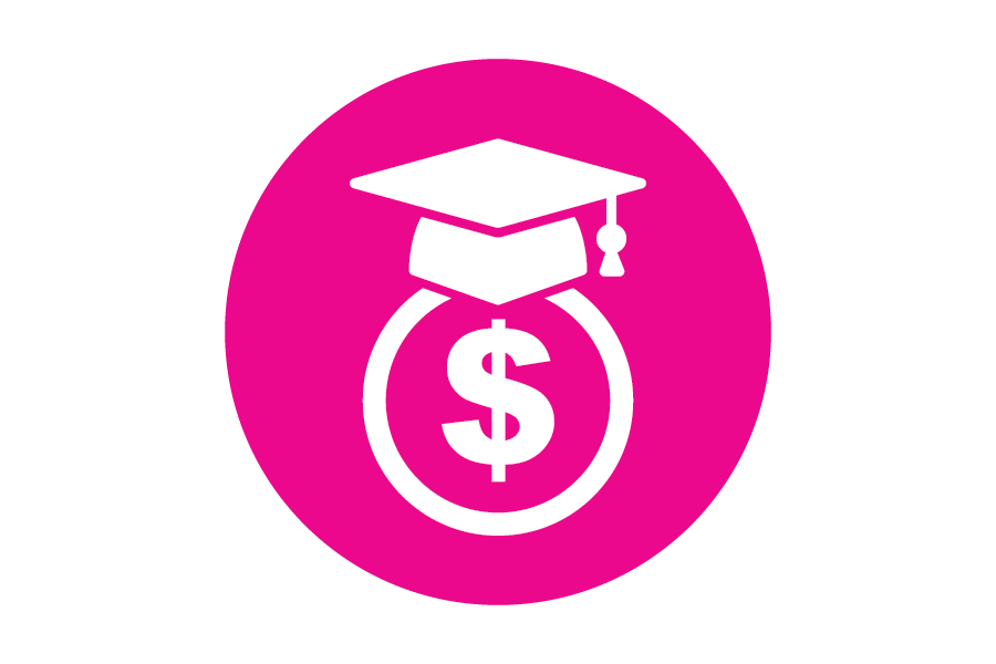 White graduation cap on pink background.