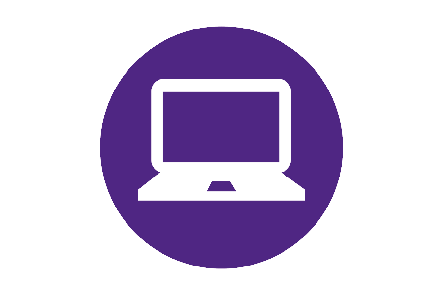 An icon of a laptop computer on a purple background