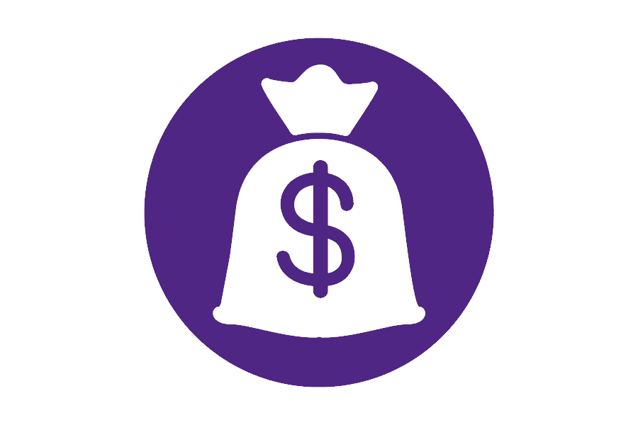 Bag of money on a purple background