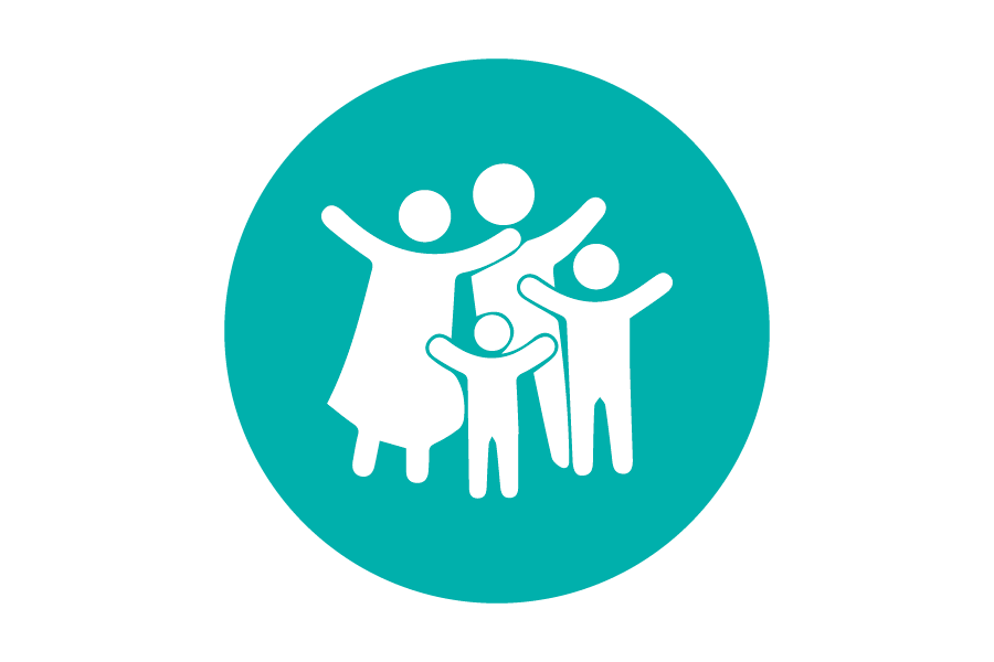 Icon of a family on a teal background