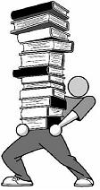 Image of a cartoon person carrying a massive stack of books