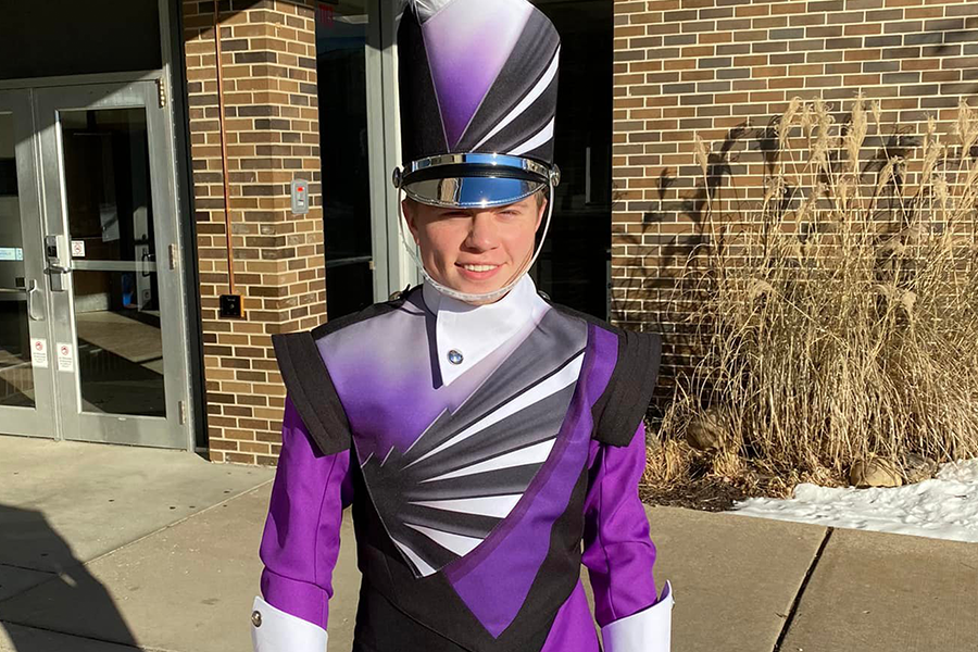 Marching band member in the new uniform.