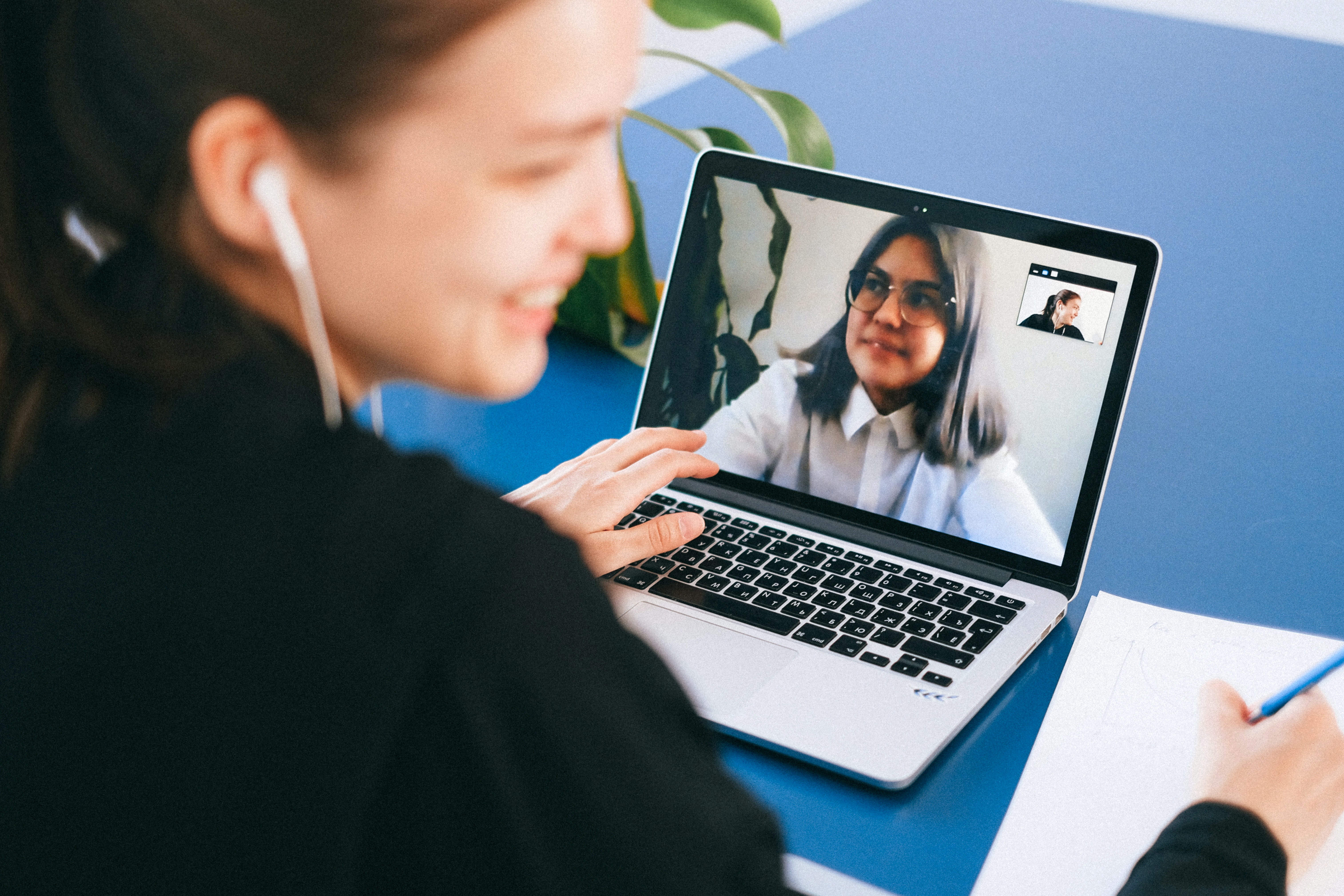 Two people on a zoom call