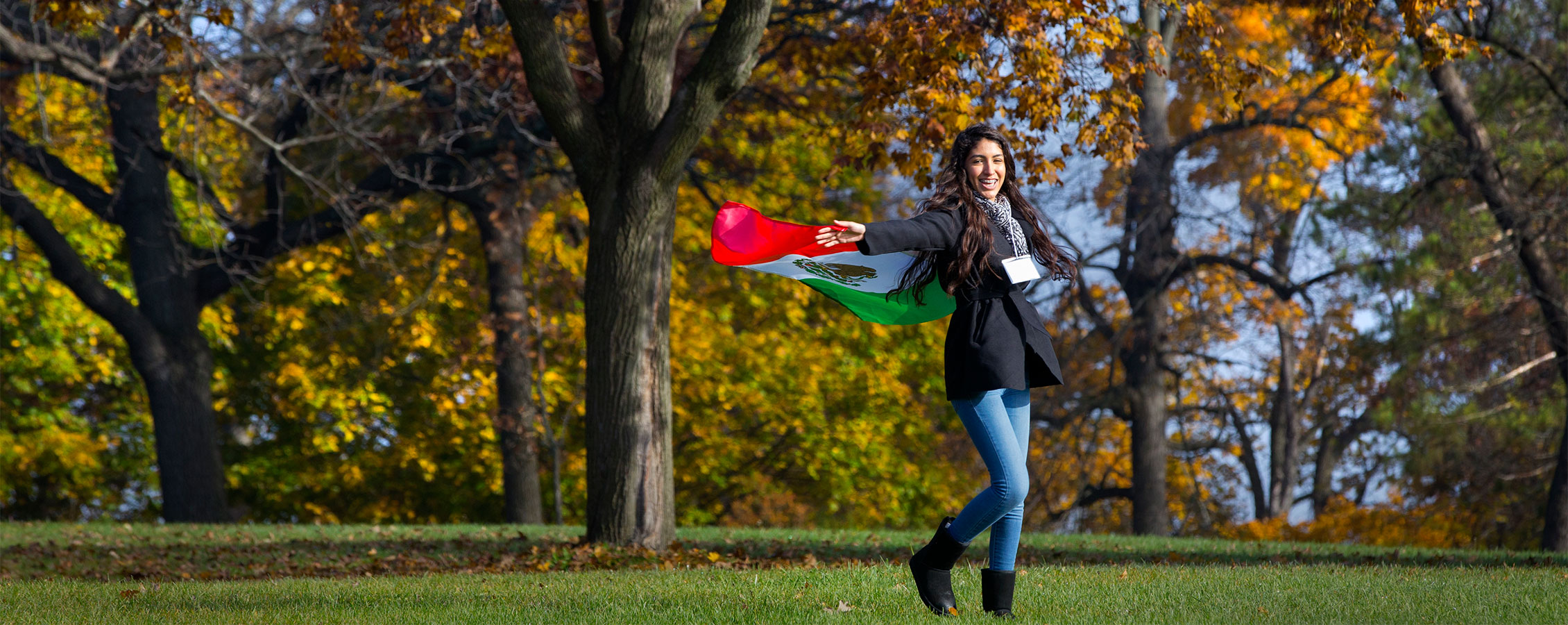 International student outdoors on campus at UW-Whitewater