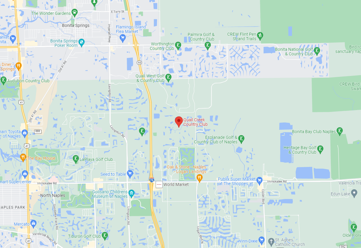 Map of the area surrounding the Quail Creek Country Club