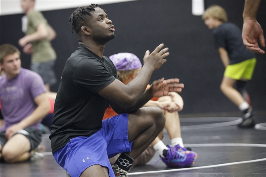 Wrestlers posing for photo