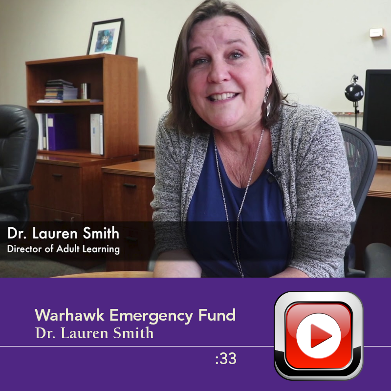 Warhawk Emergency Fund video thumbnail featuring Dr. Lauren Smith.
