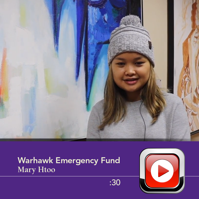 Warhawk Emergency Fund video thumbnail featuring student Mary Htoo