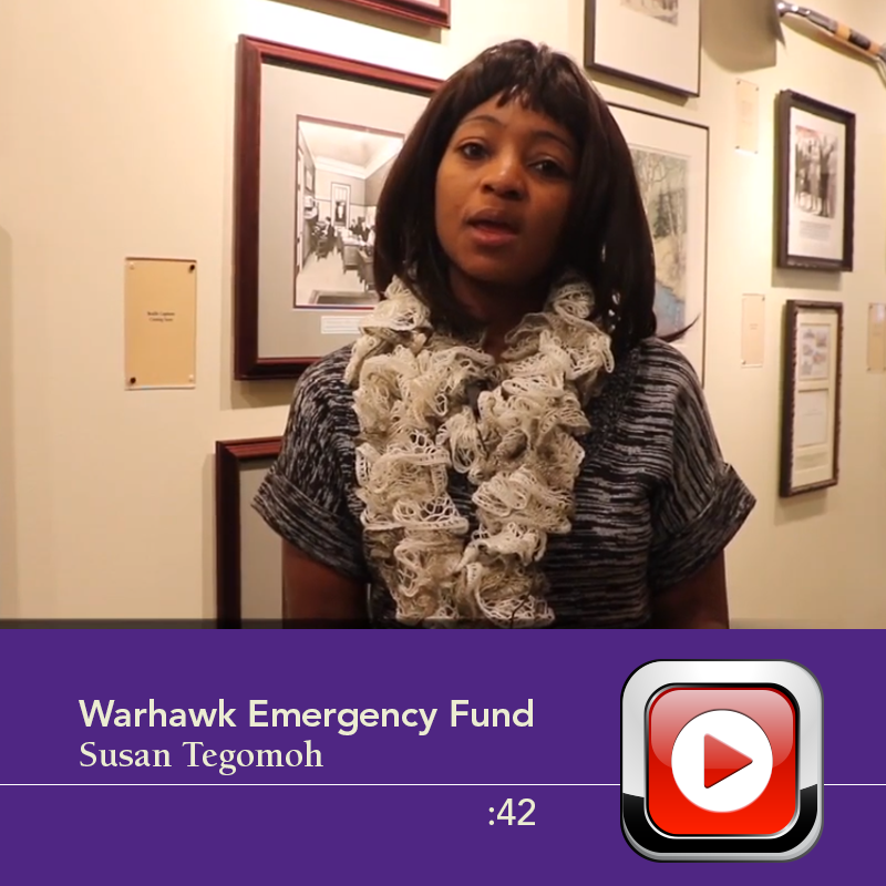 Warhawk Emergency Fund video thumbnail featuring Susan Tegomoh