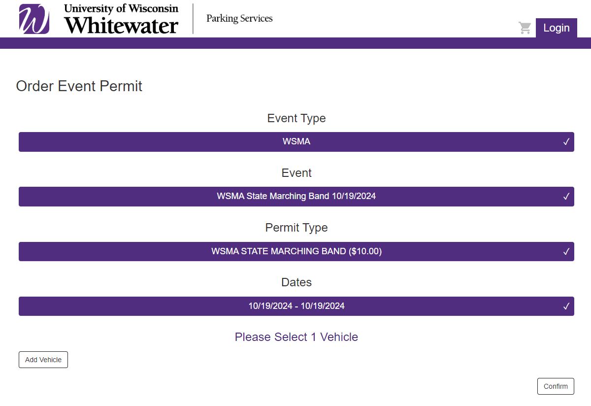 Parking Permit screen