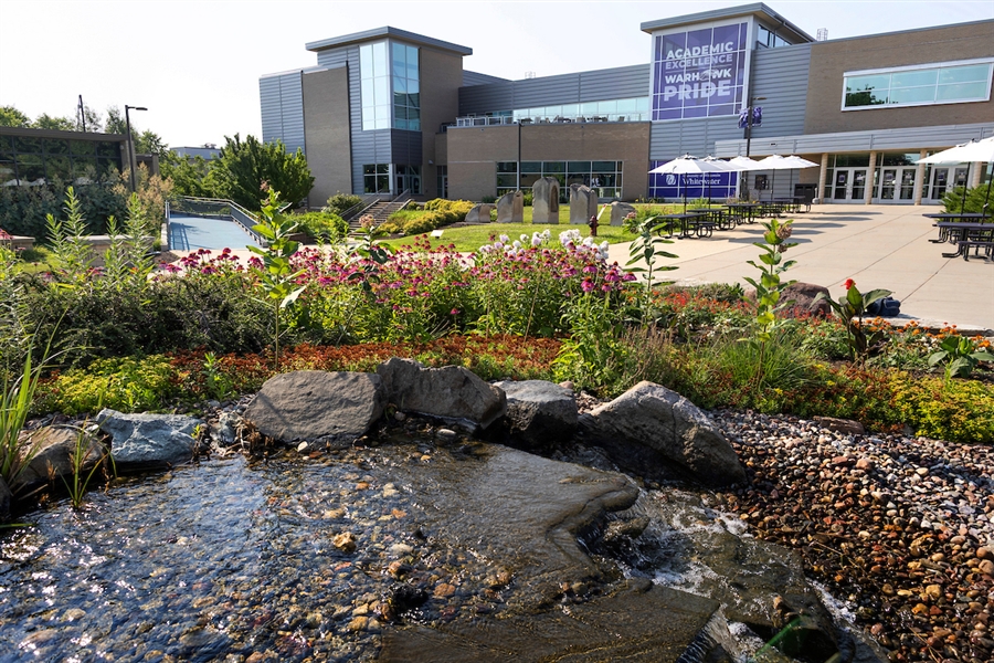 University Center front from the fountain: UW-WHITEWATER PHOTO/CRAIG SCHREINER