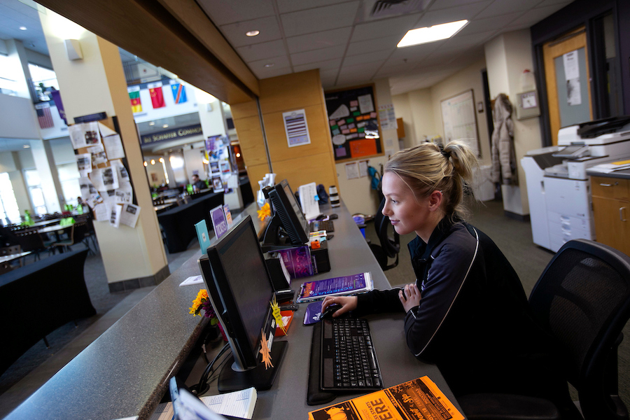 Student working in the University Center at UW-Whitewater