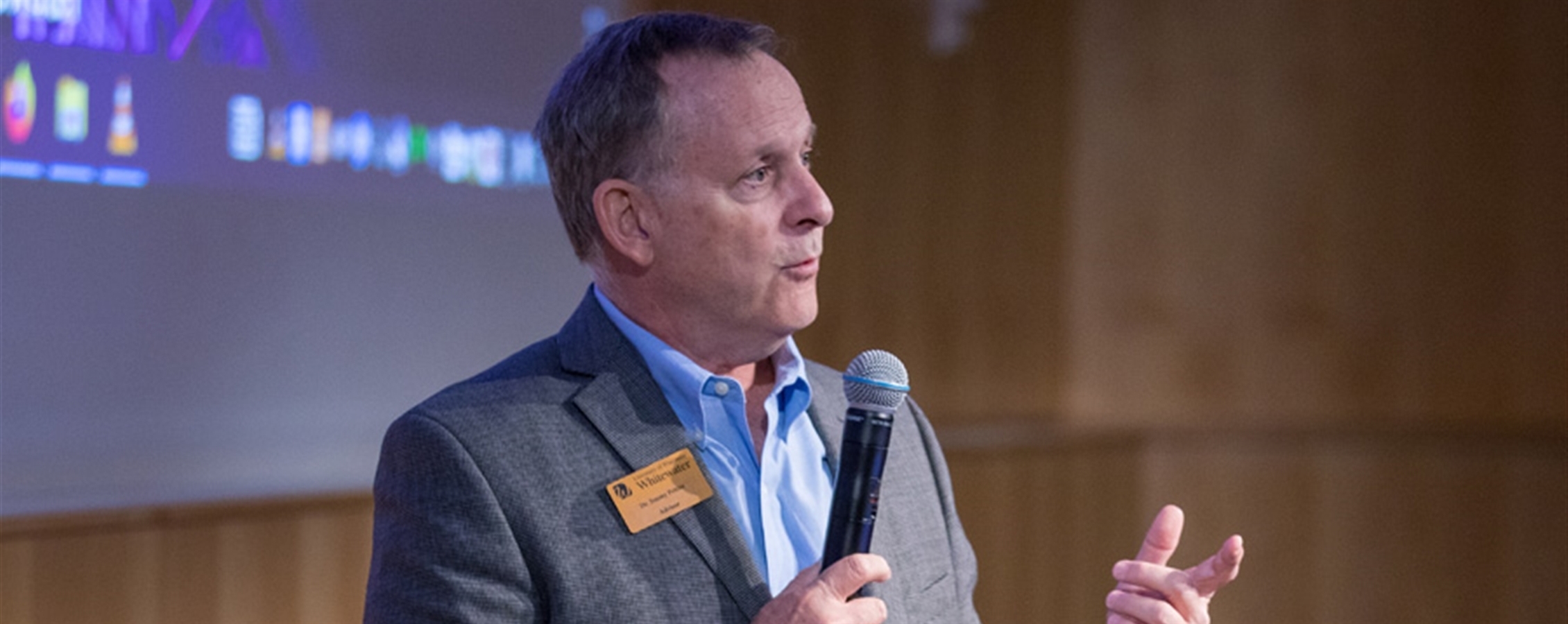 Dr. Jimmy Peltier speaking in Hyland Hall