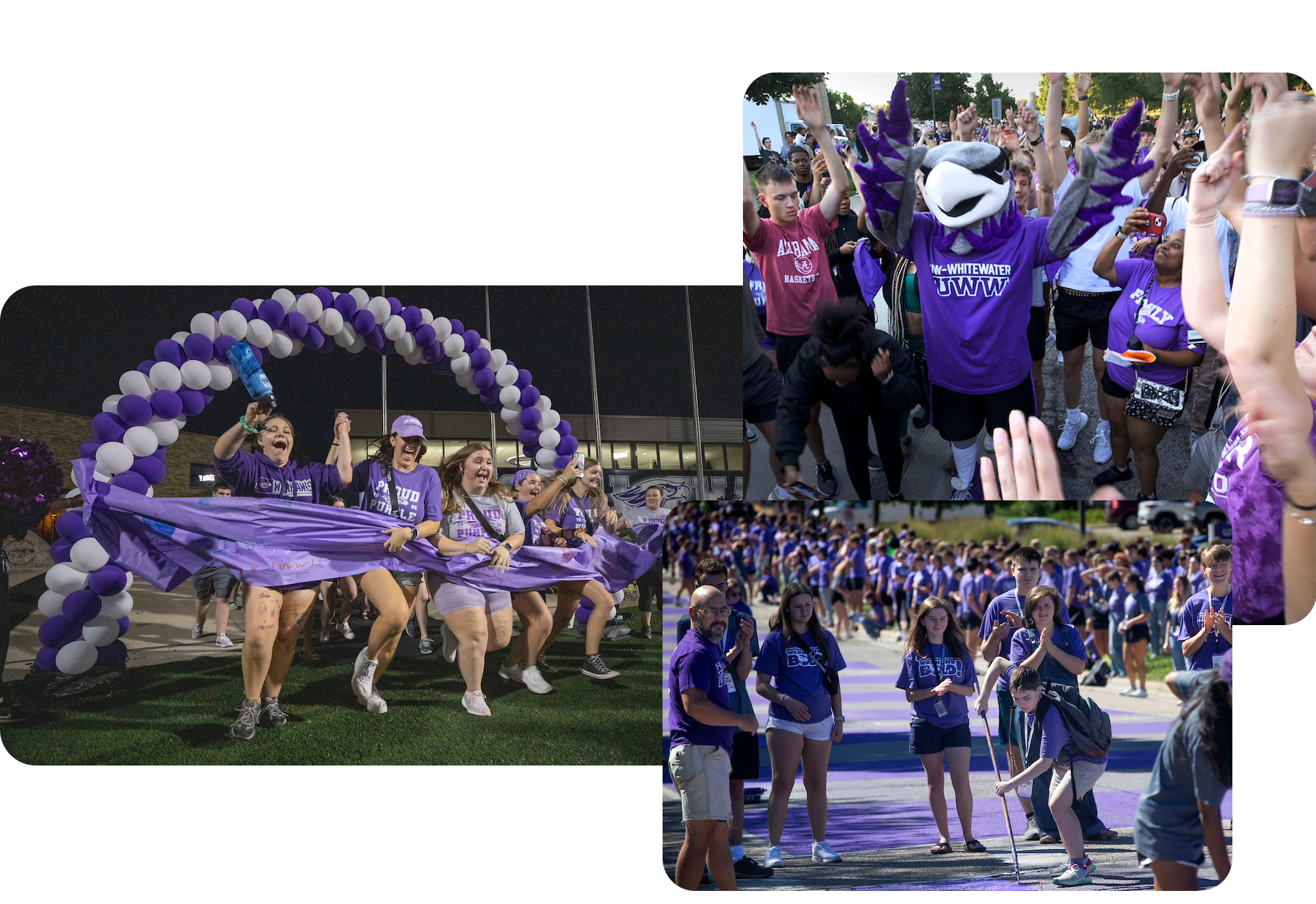 Collage of first year students celebrating the beginning of their first year at UW-Whitewater