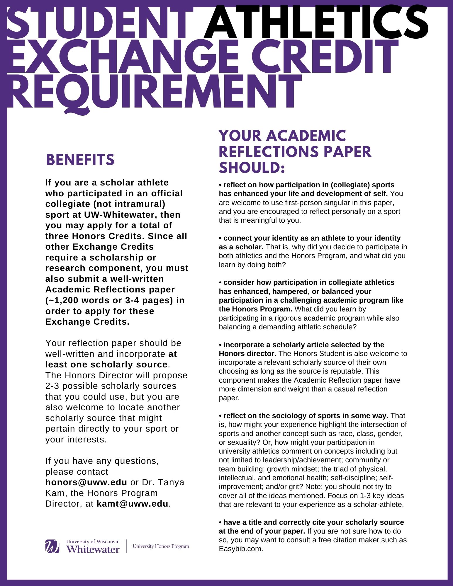 Brochure for student athletic exchange credit requirements