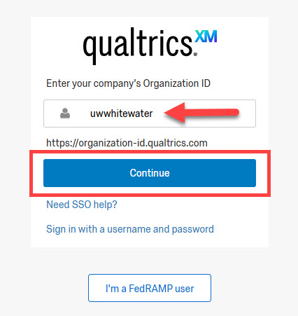 UWWhitewater = organization ID; select Continue