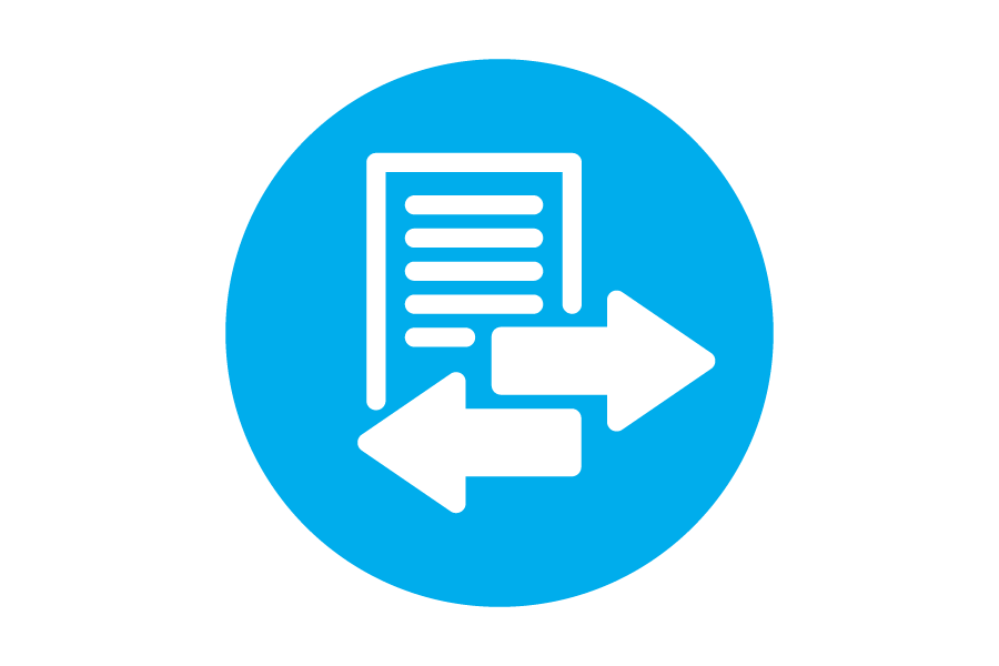 Icon of a piece of paper with two arrows going in opposite directions.