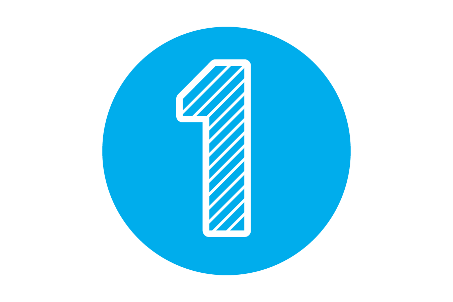 Icon of the number one on a blue background.