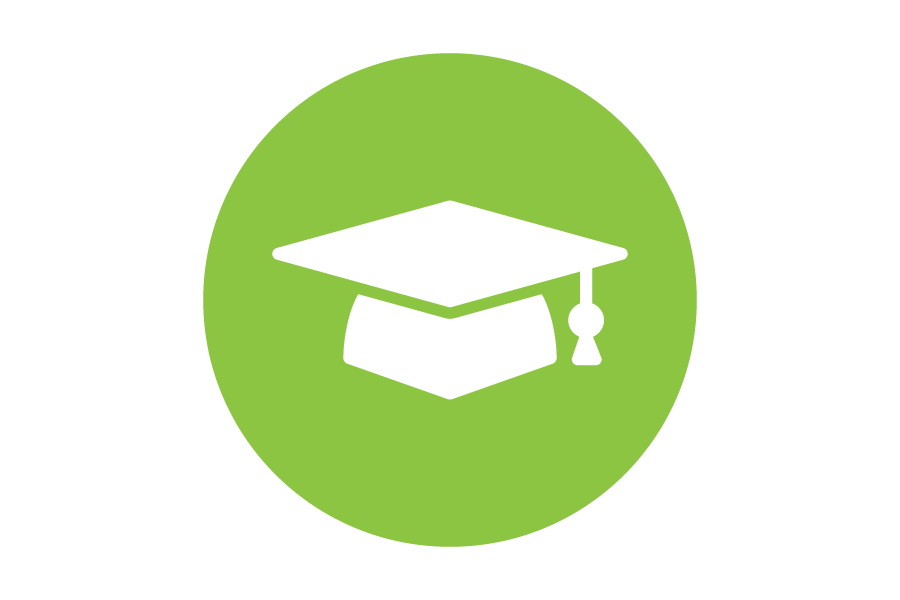 Green icon of a graduation cap.