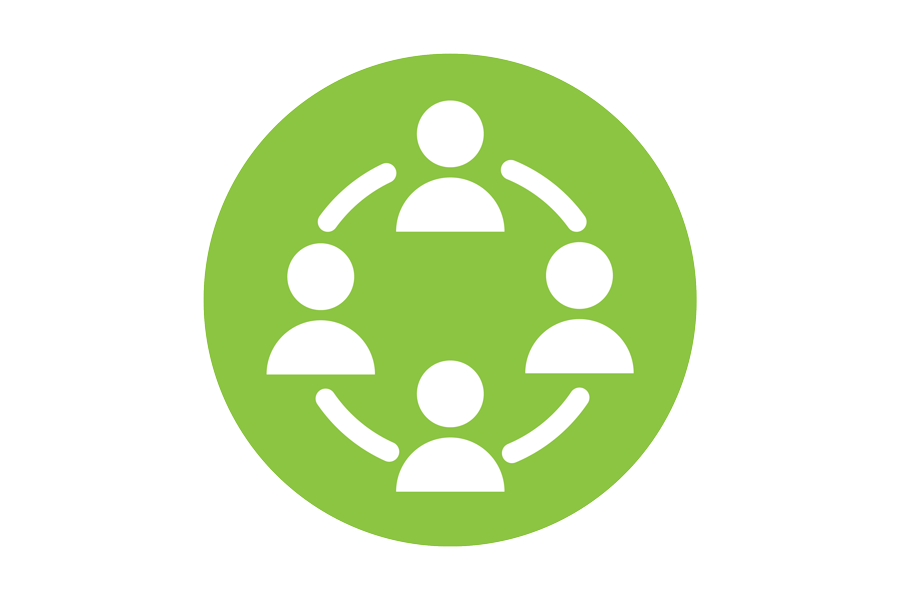 Icon of people in a circle with a green background.