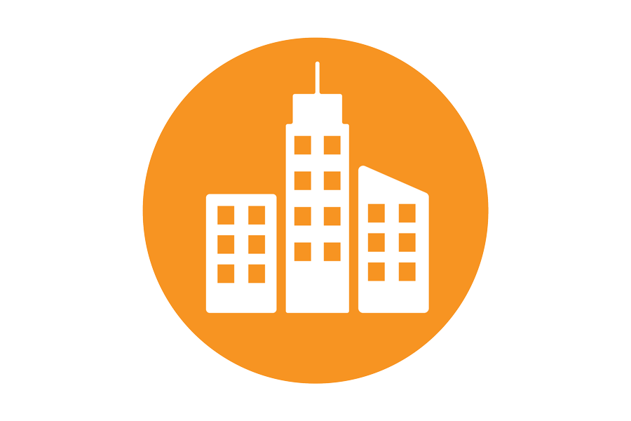 orange icon of skyscrapers
