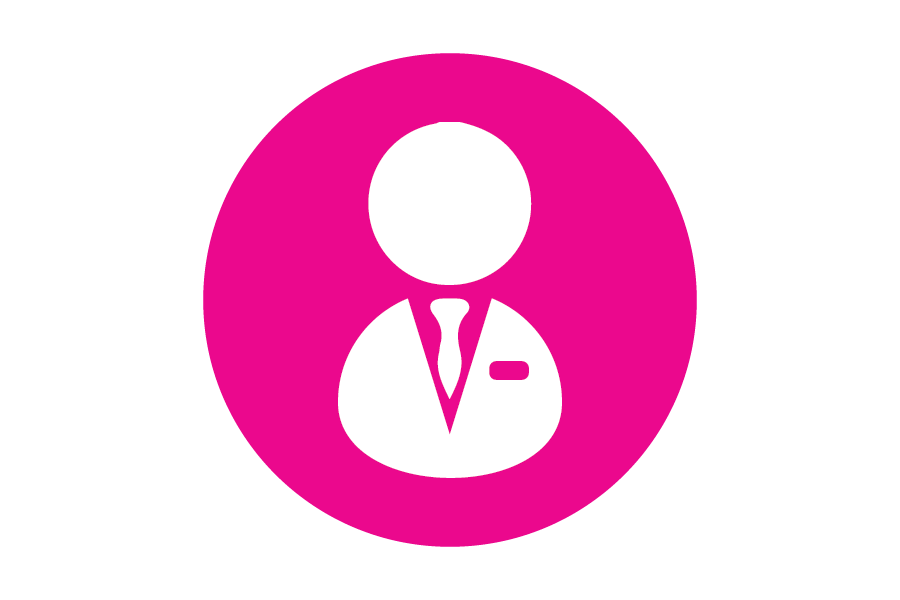 Pink icon with person wearing a tie.