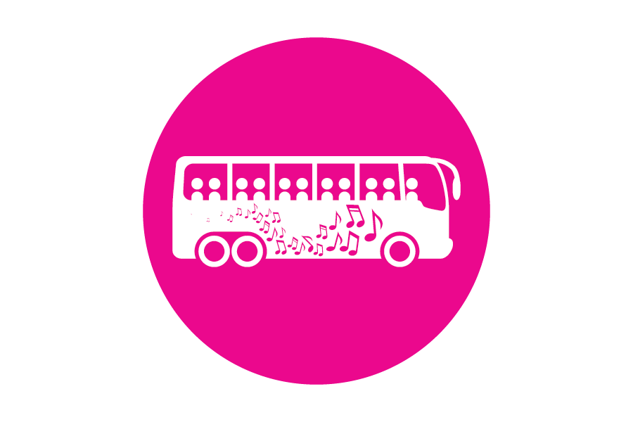 pink icon with a picture of a school bus