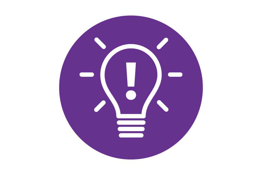 Icon of a lightbulb on a purple background.