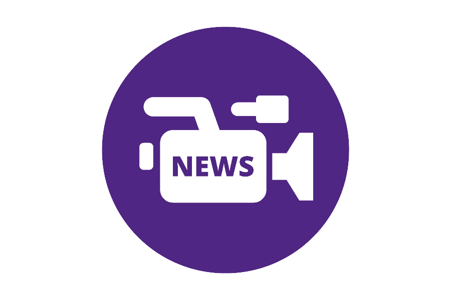 Purple icon with a video camera that says news.