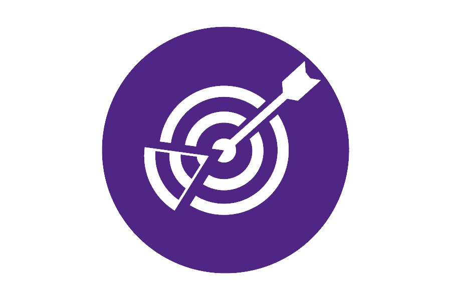  Bullseye graphic with arrow on purple background.
