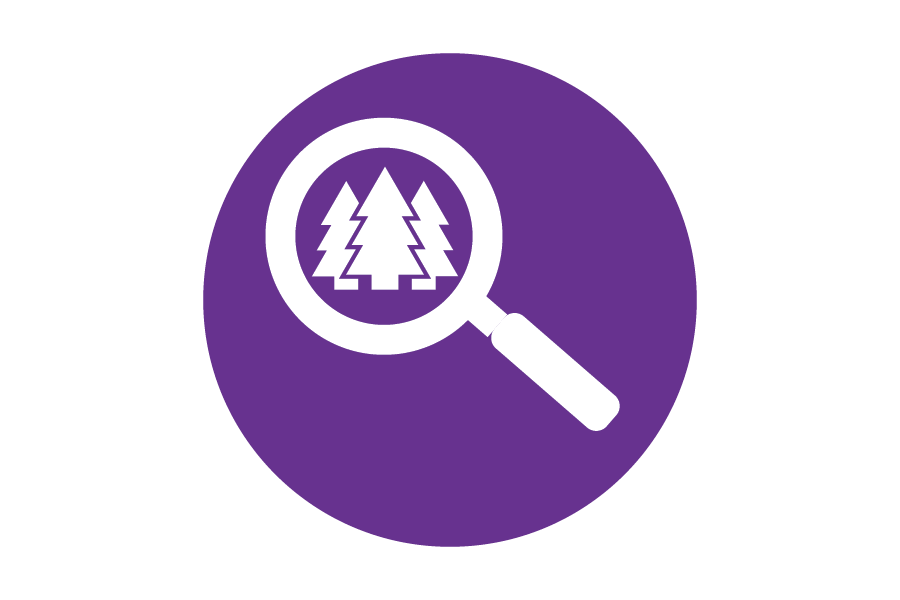 Purple circular icon with white images of four people in a circle
