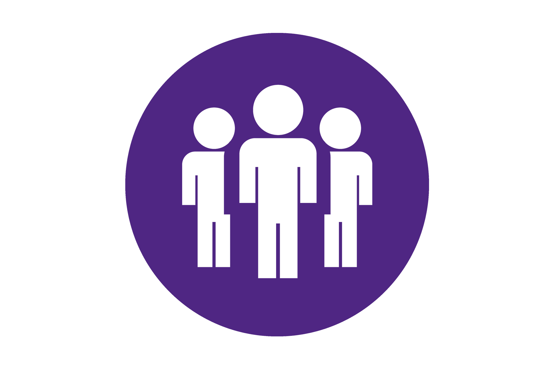 Icon of a person standing in front of other people on a purple background.