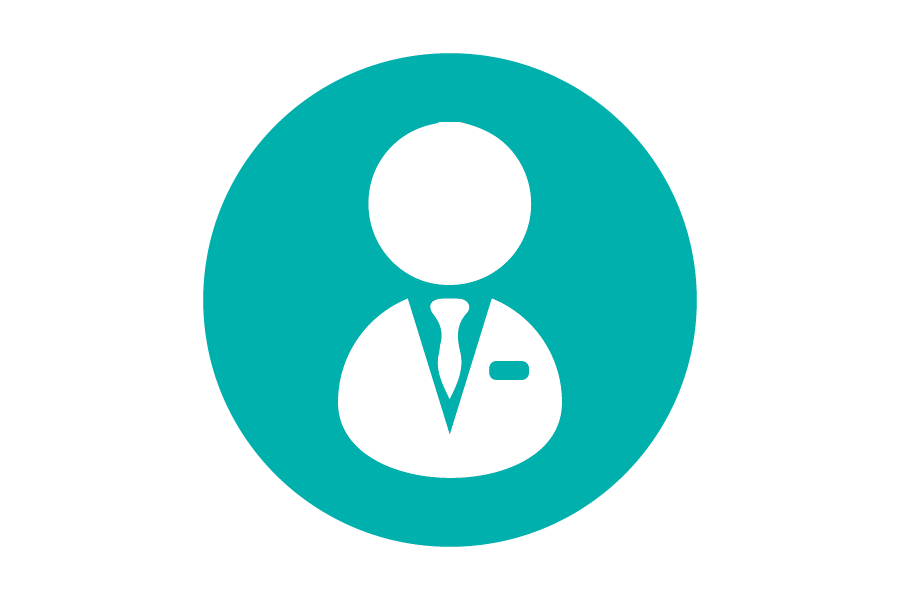 Teal icon of a person wearing a suit and tie