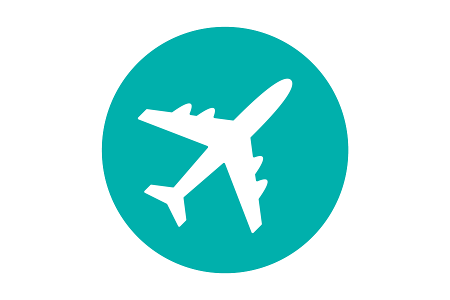 Teal icon with an airplane.