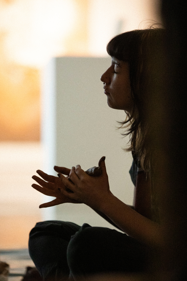 Art major Mars Henne, from Mazomanie, molds clay in her hands during a group project on March 12, 2025. Artist Cristina Cordova worked remotely with students before coming to campus for an in-person group project, public lecture and exhibition at Crossman Gallery. Cordova, an artist from North Carolina, is the 2025 Annette and Dale Schuh Visiting Artist. (UW-Whitewater photo/Craig Schreiner)
