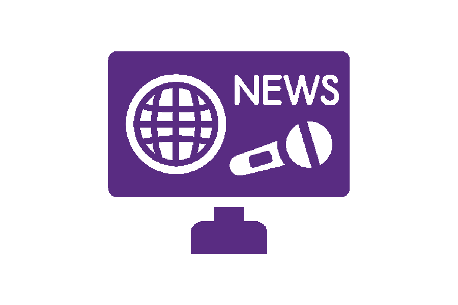 purple web news icon with microphone