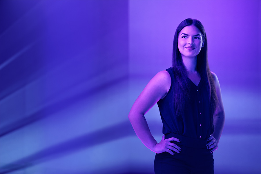 Woman poses for UW-Whitewater College of Business and Economics online 