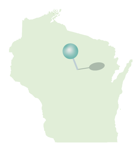 Wisconsin map with marker at UWSP at Wausau