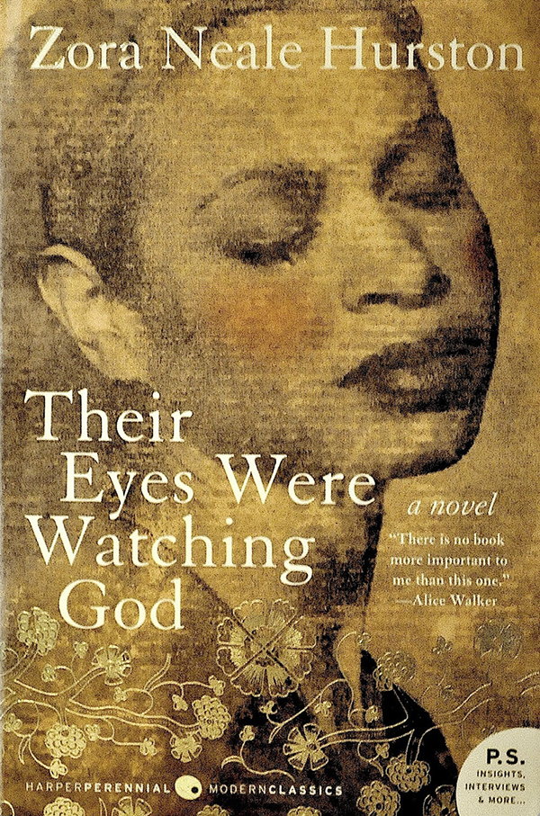 Golden hued picture of a woman, which is the cover of the novel, "Their Eyes Were Watching God."