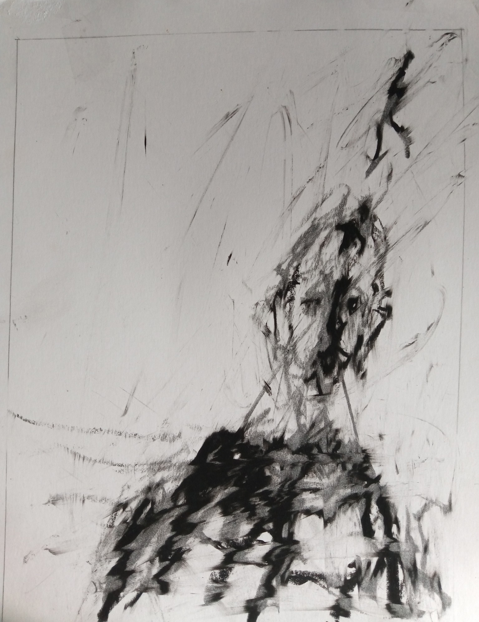 Scattering of lines using black ink on white paper resembling a person