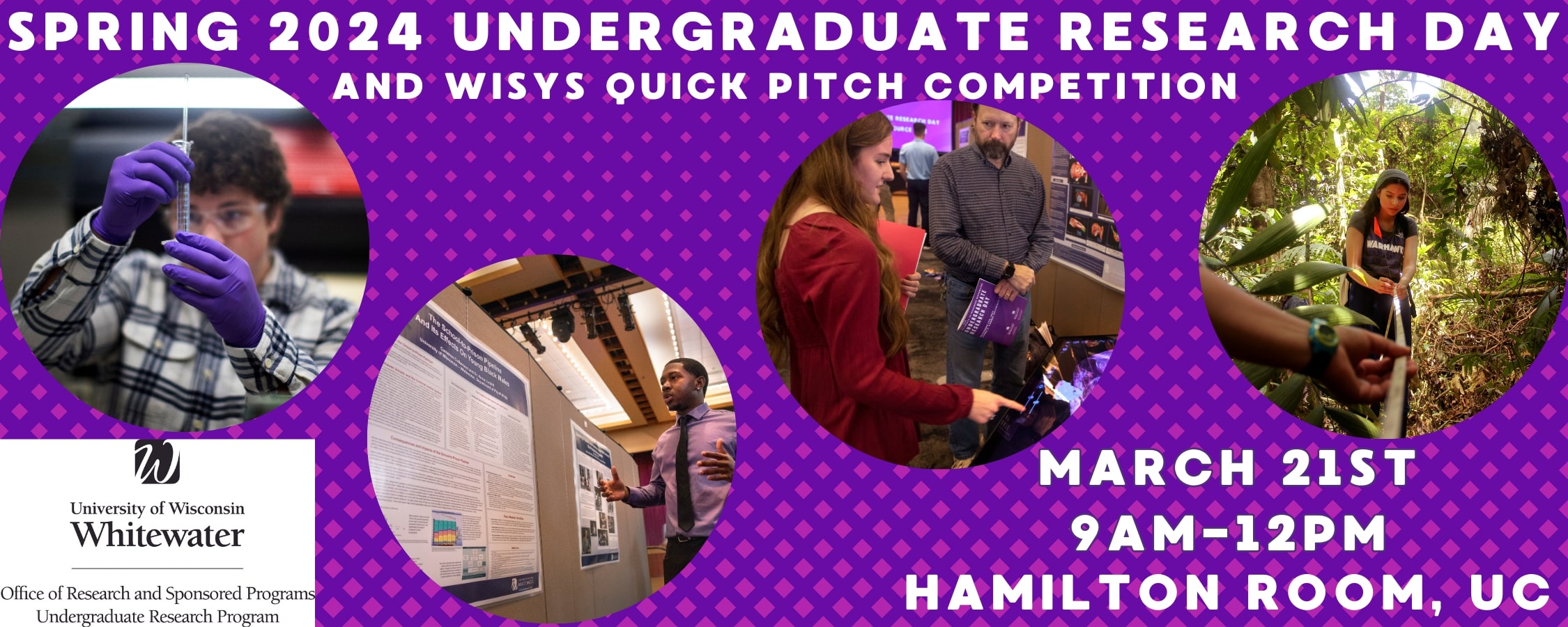 Spring 2024 Undergraduate Research Day on March 21st 9am at 12pm in the Hamilton Room - UC